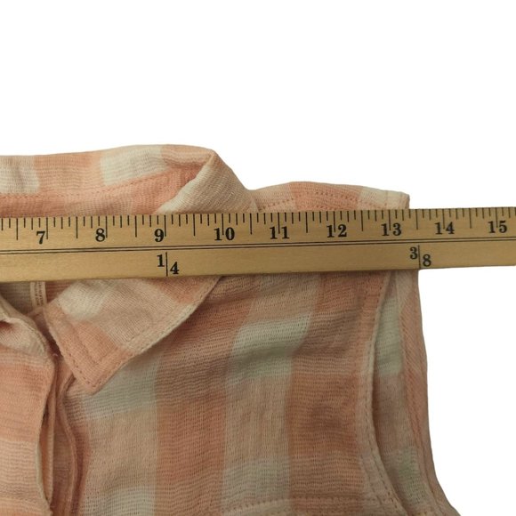 Free People Sleeveless Top Womens S Tank Pink White Check Hidden Button Front - Picture 5 of 14